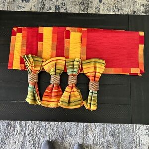 Vibrant Red and Yellow Table placements Set (6 mats & 4 napkins with wood rings)